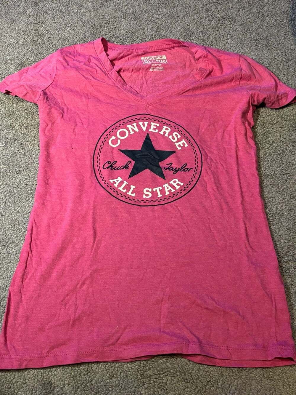 Converse Chuck Taylor All Star V-Neck Graphic T-Shirt Pink Girls XS